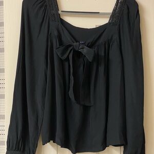 Gap Elegant Black Square Neck With Bow Detail Women's Top Size Large